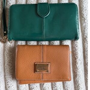Cole Haan Village Collection Leather Wallet and Green Zip Around Wristlet Bundle